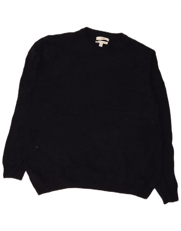 Marks & Spencer Mens Crew Neck Jumper Sweater 2XL Navy Blue Lambswool