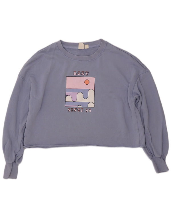 ROXY Womens Oversized Crop Graphic Sweatshirt Jumper UK 16 Large Blue