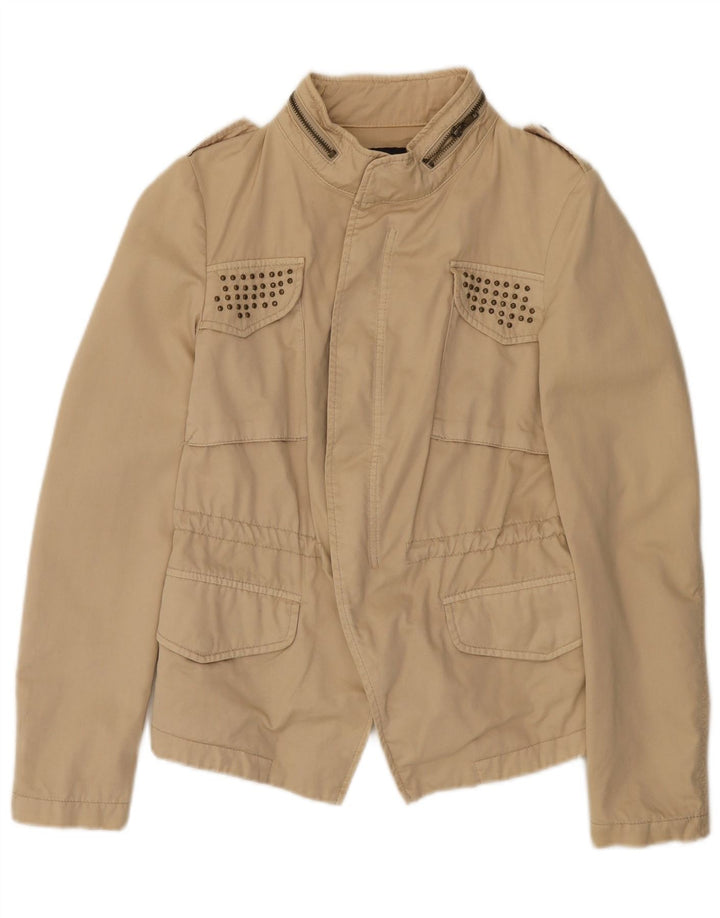 Zara Womens Utility Jacket UK 36 Small Beige Cotton