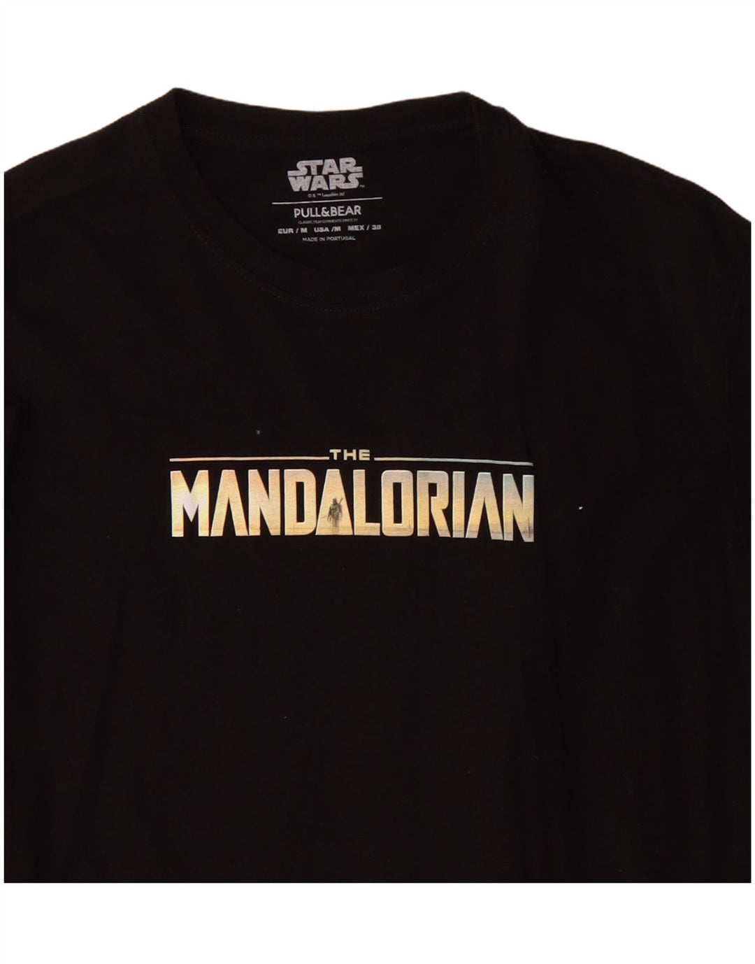 Pull & Bear Mens Graphic T-Shirt Top Medium Black Cotton