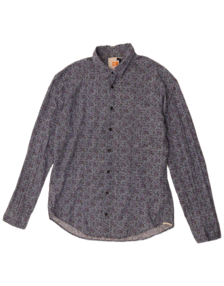 Hugo Boss Mens Shirt Large Blue Floral Cotton