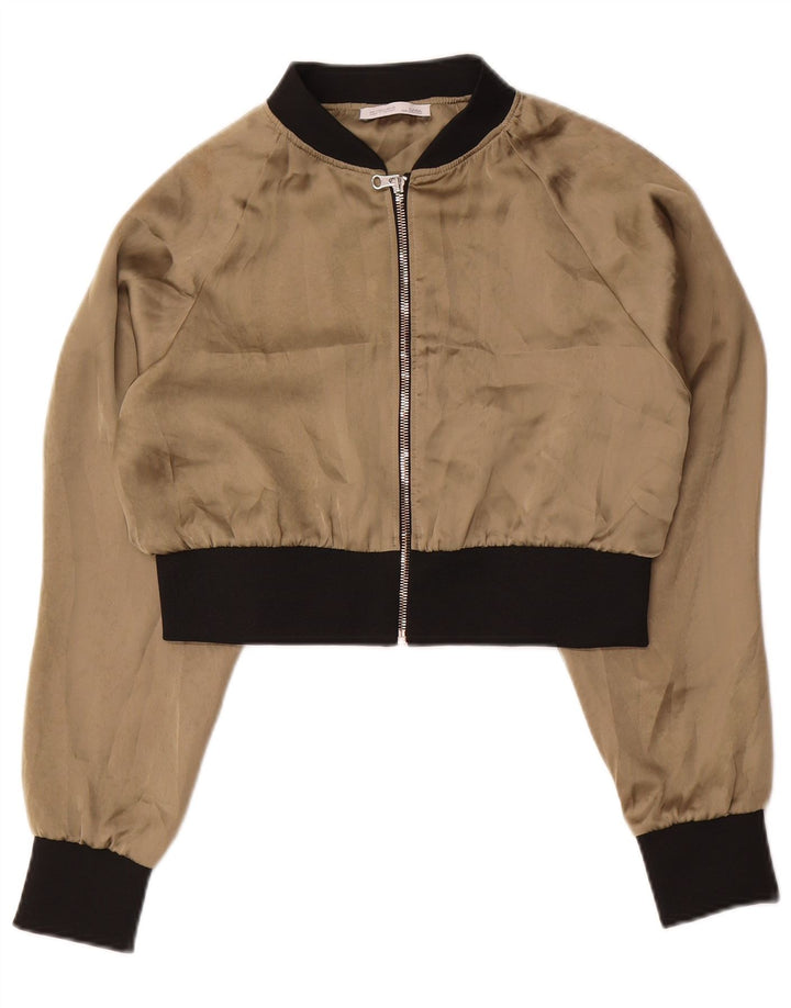 ZARA Womens Crop Bomber Jacket UK 10 Small Beige Colourblock Polyester