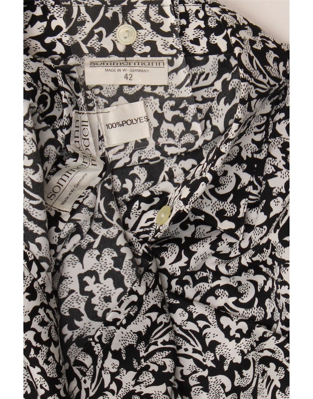 SOMMERMANN Womens Shirt Blouse EU 42 Large Black Floral Polyester Vintage Sommermann and Second-Hand Sommermann from Messina Hembry 