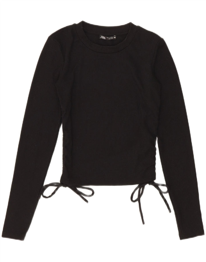 Zara Womens Crop Top Long Sleeve UK 8 Small Black Polyester