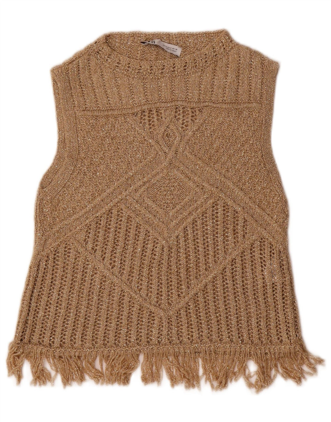 ZARA Womens Crop Vest Tank Top UK 8 Small Gold Viscose
