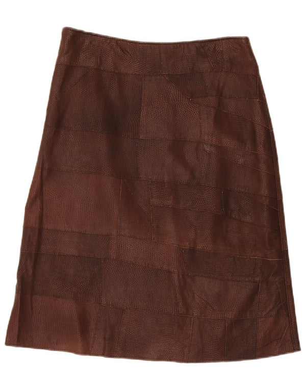 VINTAGE Womens Leather Skirt IT 42 Medium W30  Brown Animal Print Leather
