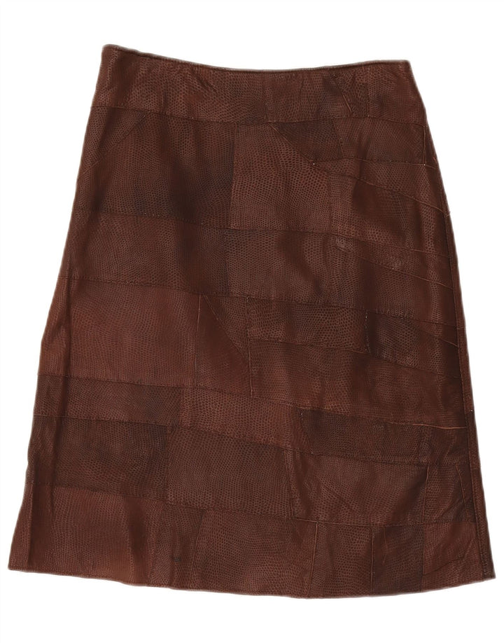 VINTAGE Womens Leather Skirt IT 42 Medium W30  Brown Animal Print Leather