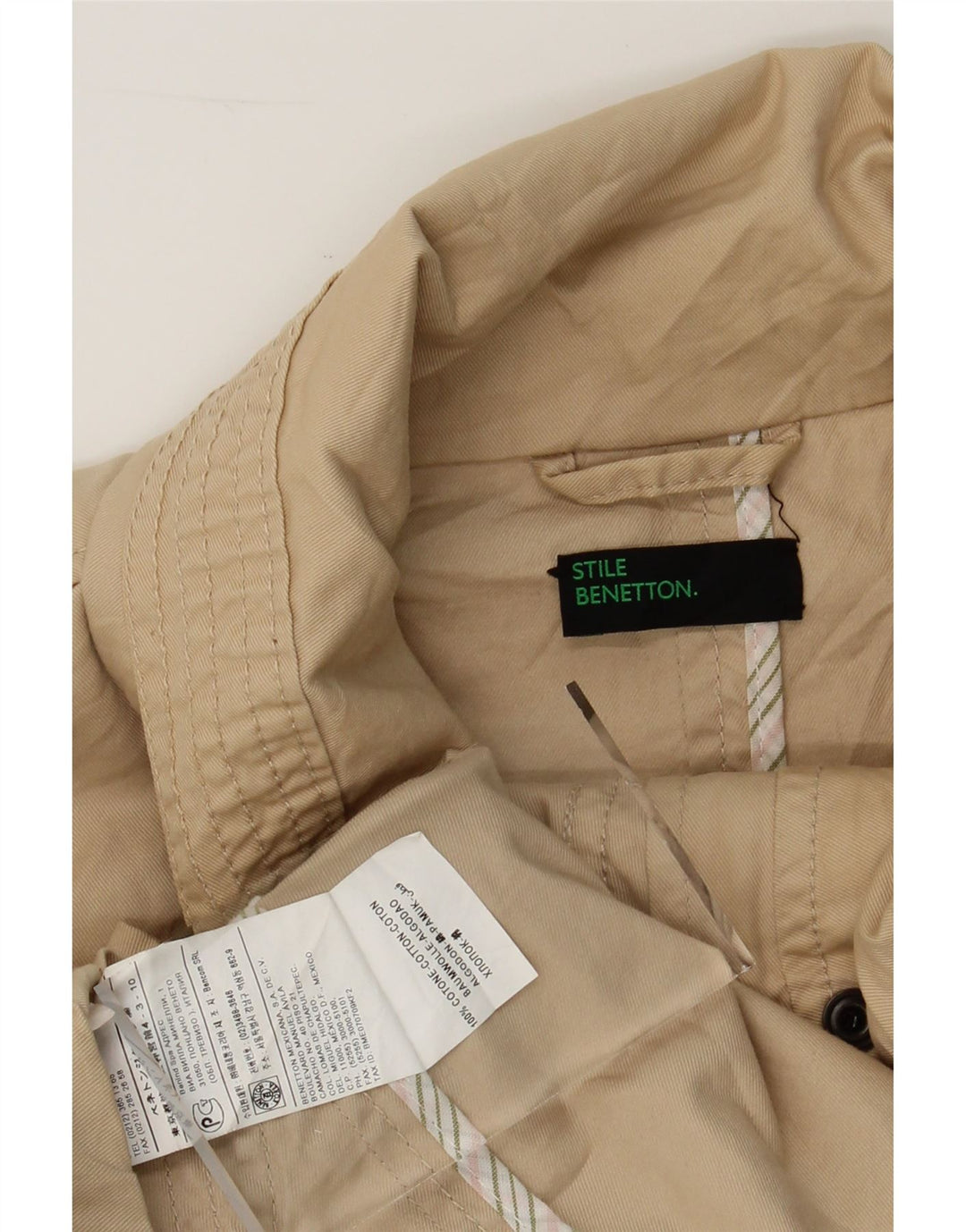 BENETTON Womens Military Utility Jacket IT 44 Medium Beige Cotton Vintage Benetton and Second-Hand Benetton from Messina Hembry 