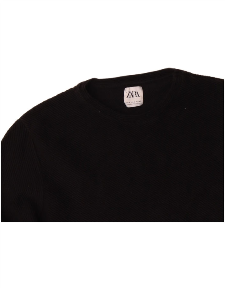 ZARA Womens Top Long Sleeve UK 14 Large Black Cotton