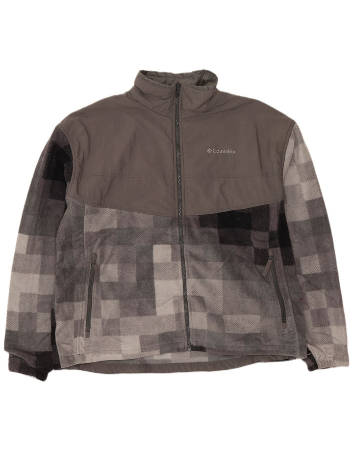 COLUMBIA Mens Interchange Fleece Jacket UK 44 2XL Grey Geometric Polyester