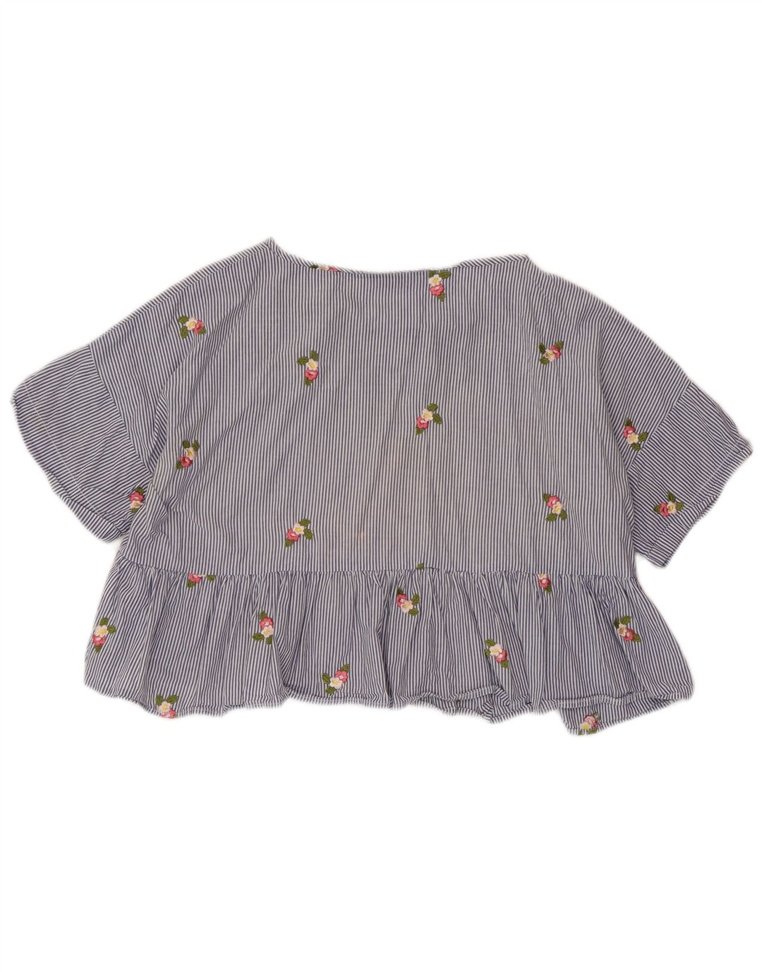 ZARA Womens Crop Blouse Top UK 14 Medium Blue Pinstripe