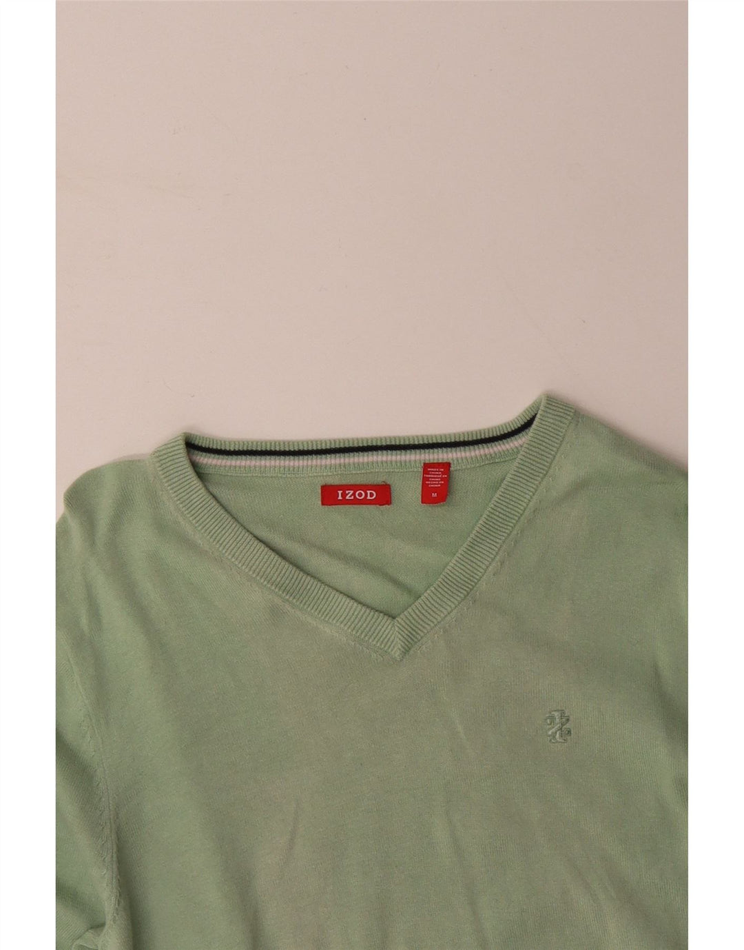 IZOD Mens V-Neck Jumper Sweater Medium Green Cotton