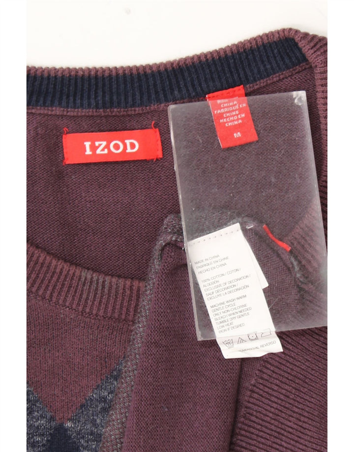 IZOD Mens Crew Neck Jumper Sweater Medium Burgundy Argyle/Diamond Cotton