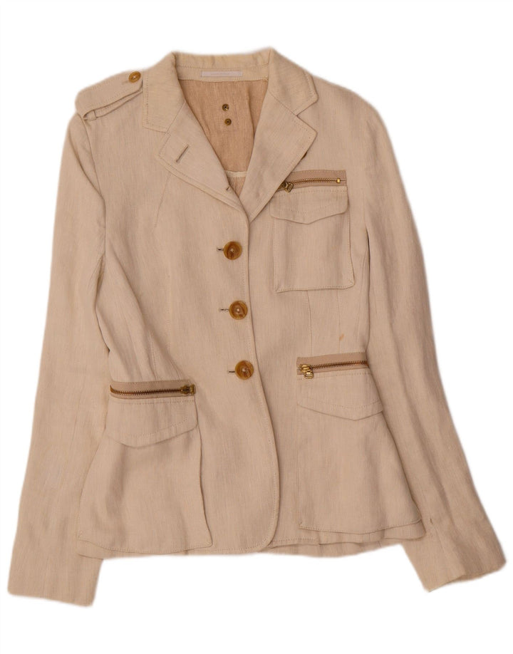 Calvaresi Womens Military 3 Button Blazer Jacket UK 12 Medium Beige