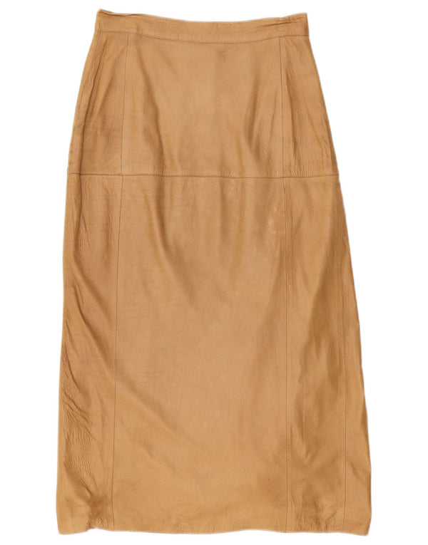 VINTAGE Womens High Waist Leather Skirt IT 42 Medium W26  Brown