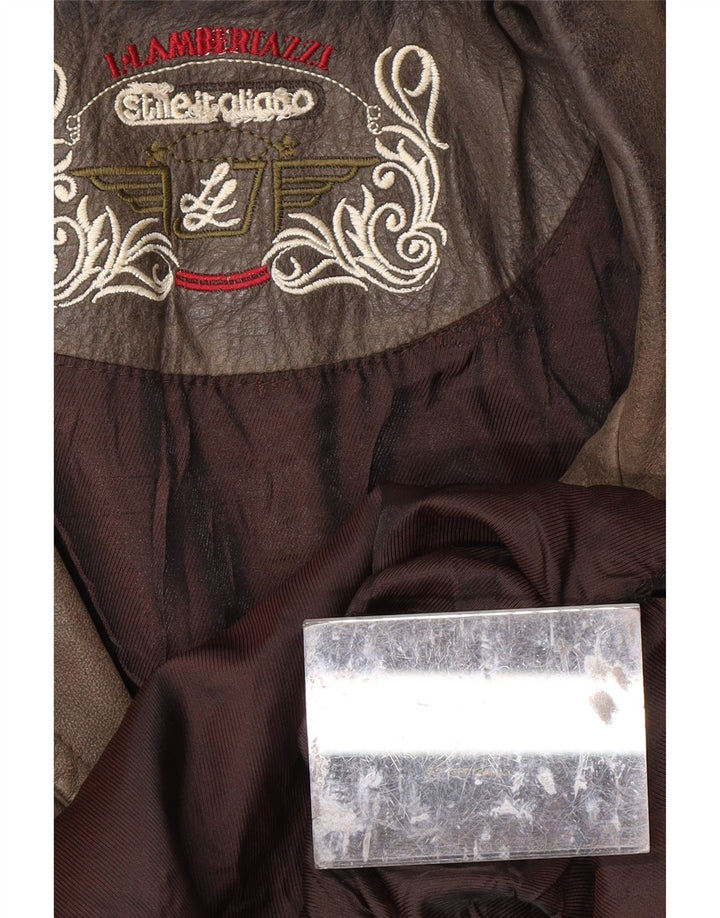 L.LAMBERTAZZI Mens Leather Coat UK 40 Large Brown Leather