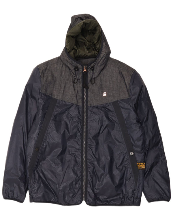 G-Star Mens Hooded Windbreaker Jacket UK 44 2XL Navy Blue Colourblock