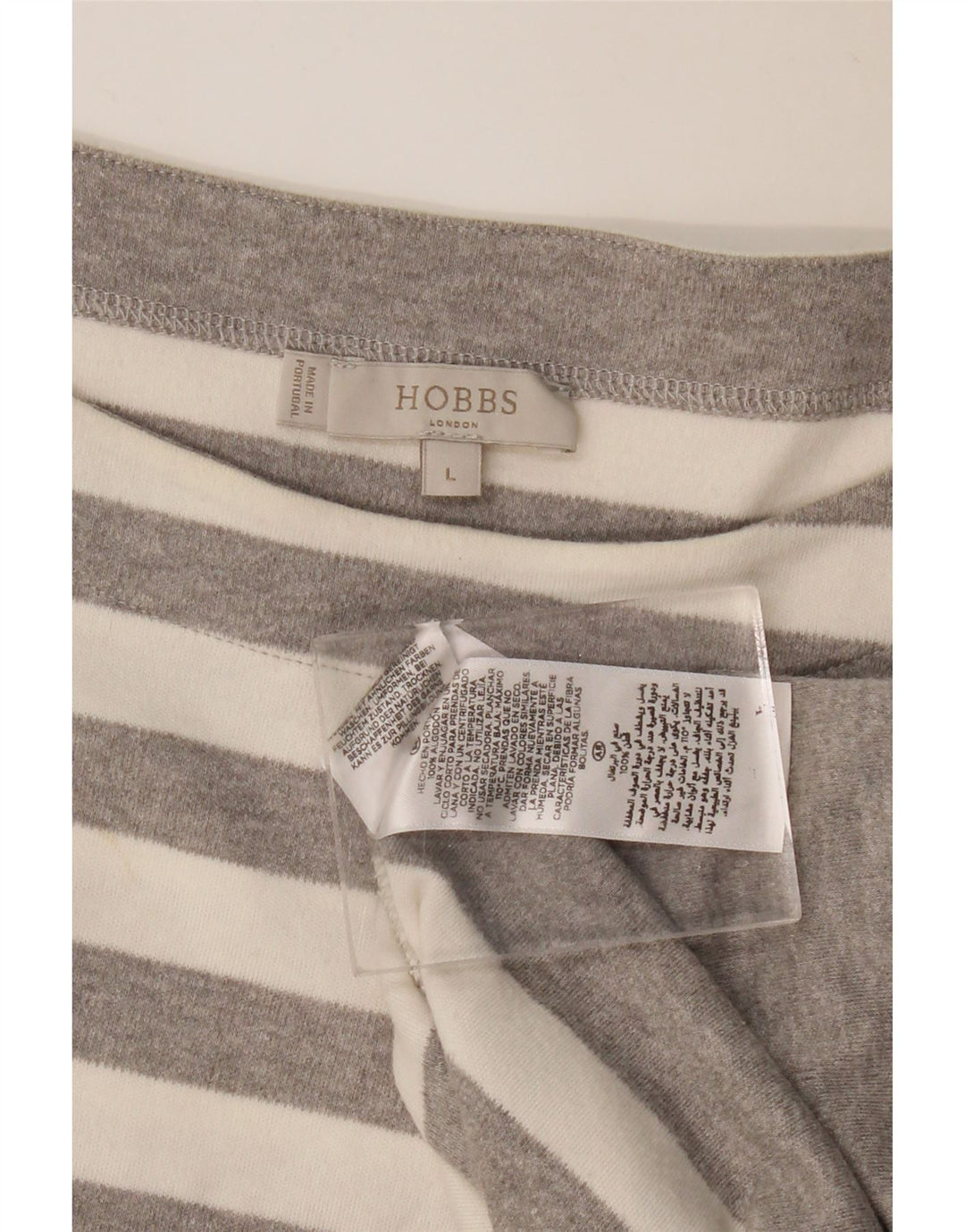 HOBBS Womens Top 3/4 Sleeve UK 14 Large Grey Striped Cotton