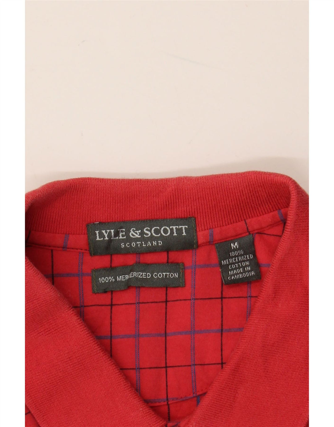 LYLE & SCOTT Mens Polo Shirt Medium Red Check Cotton