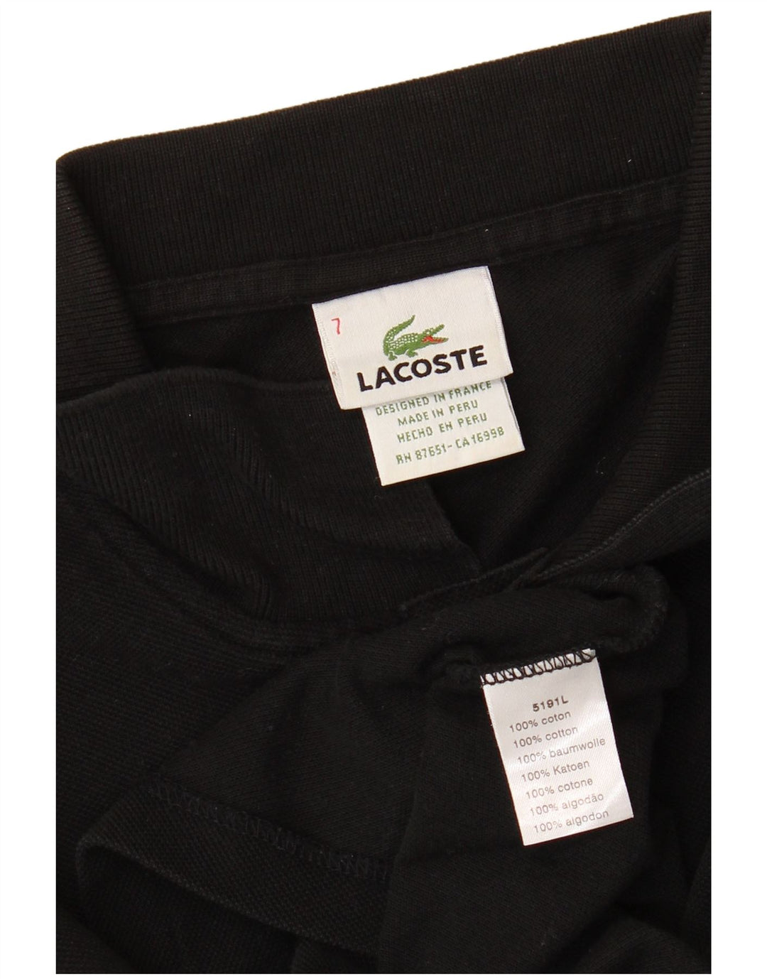 LACOSTE Mens Long Sleeve Polo Shirt Size 7 2XL Black Cotton