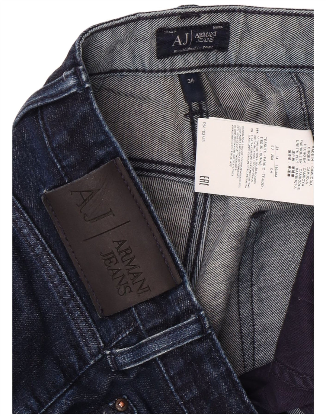 ARMANI Mens Straight Jeans W34 L29 Navy Blue Cotton