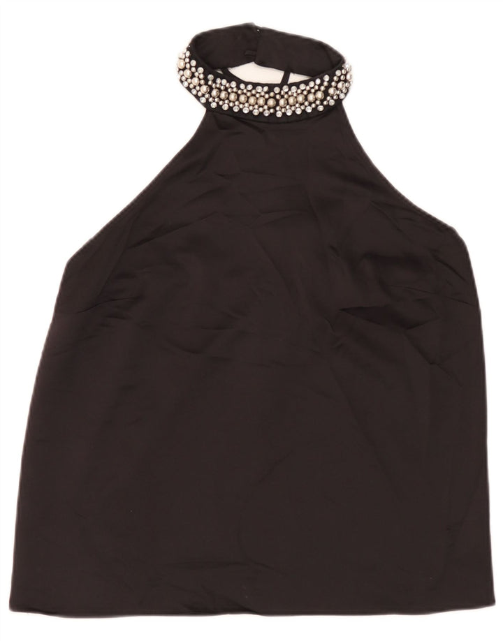 Lipsy Womens Crop Halter Top UK 12 Medium Black Polyester