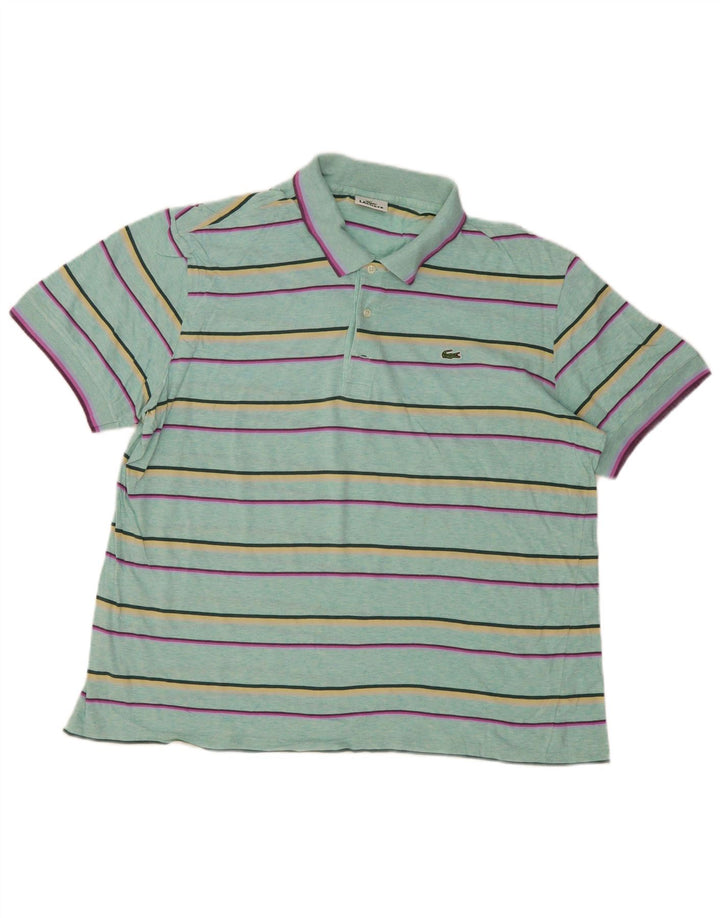 Lacoste Mens Polo Shirt Size 6 XL Turquoise Striped Cotton