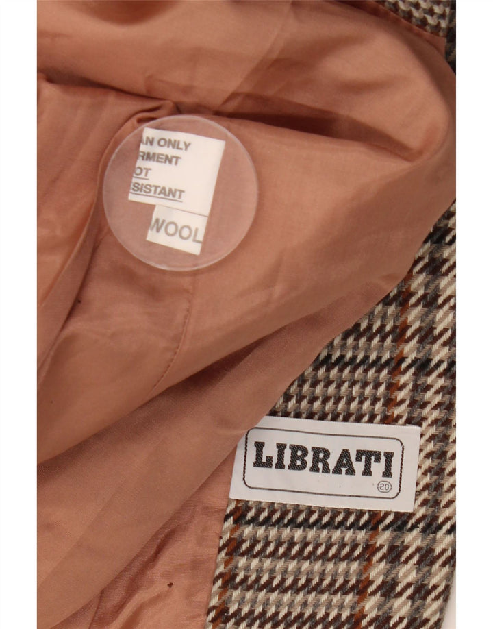 Vintage Womens 1 Button Blazer Jacket UK 20 2XL Brown Check Wool