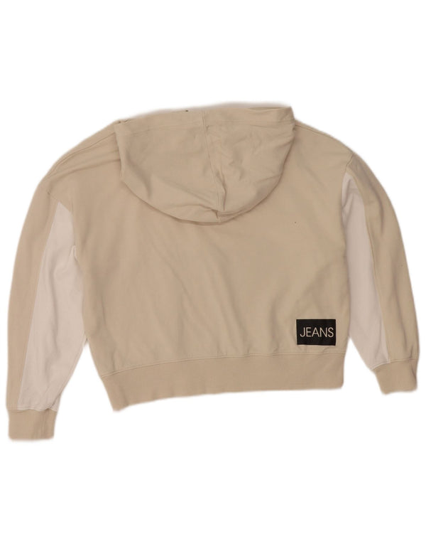 Calvin Klein Jeans Girls Crop Hoodie Jumper 11-12 Years Beige Colourblock