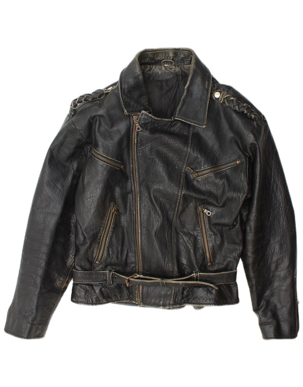 Vintage Mens Leather Biker Jacket UK 36 Small Black Leather
