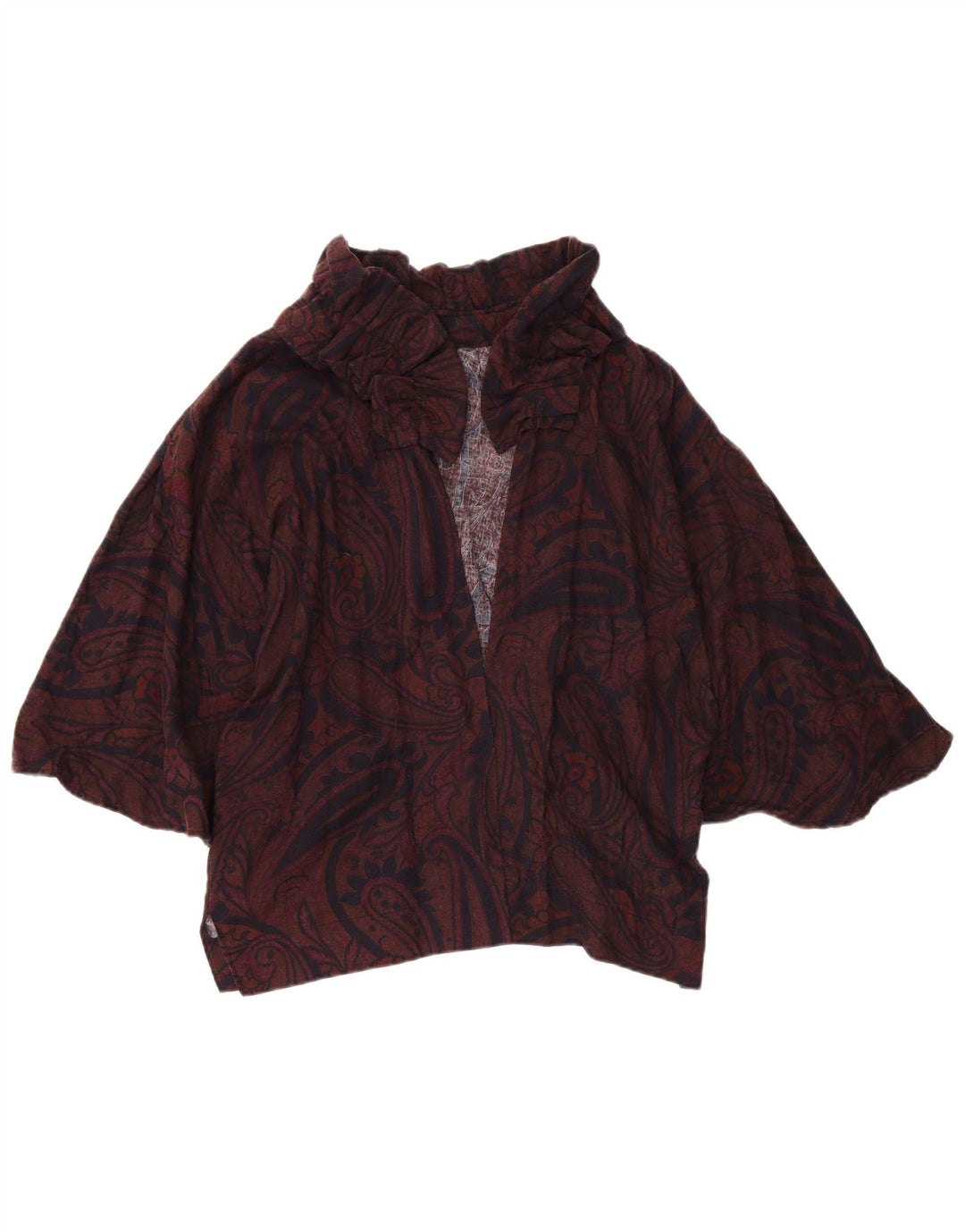 VINTAGE Womens 3/4 Sleeve Cardigan Top UK 16 Large Burgundy Paisley