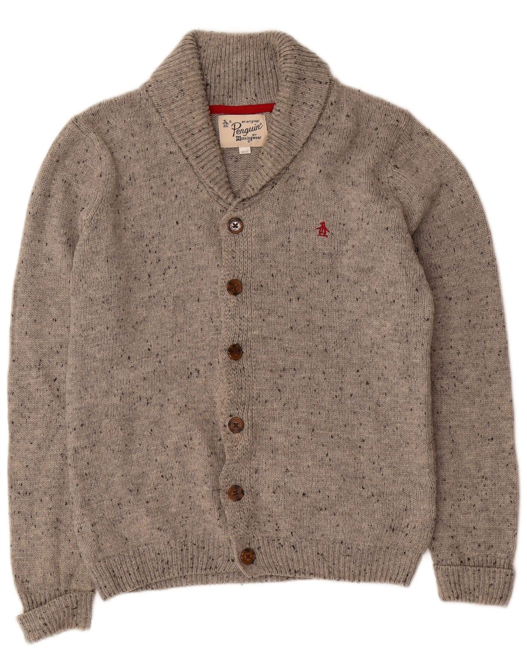 PENGUIN Boys Cardigan Sweater 14-15 Years Grey Flecked Cotton