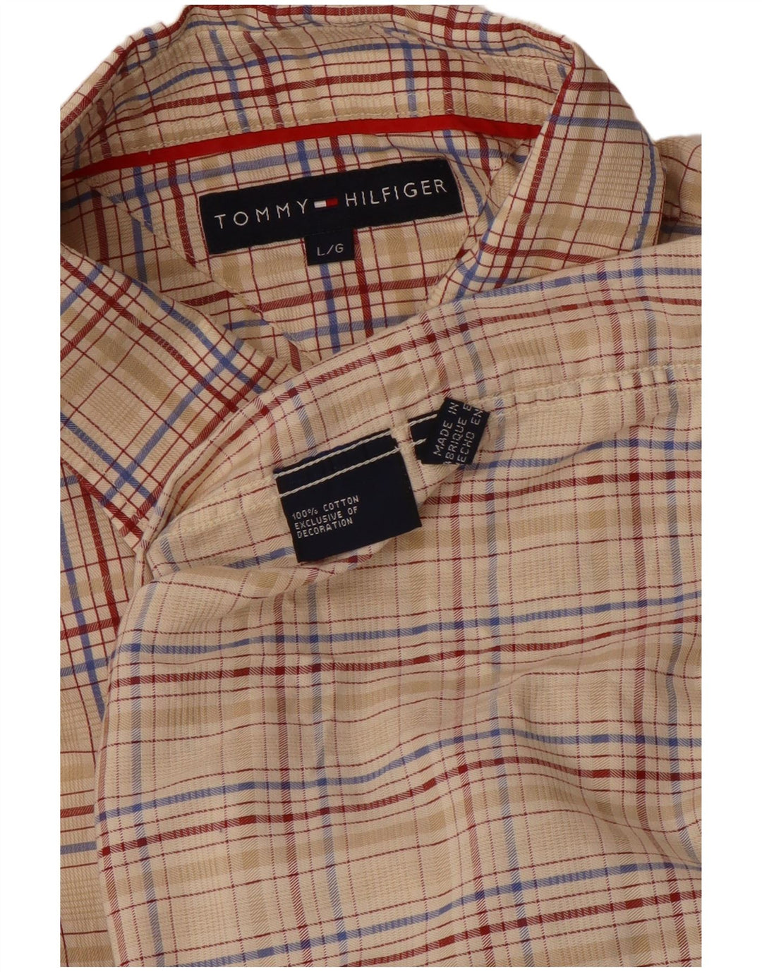 TOMMY HILFIGER Mens Shirt Large Beige Check Cotton