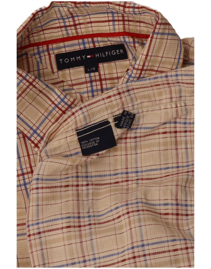 TOMMY HILFIGER Mens Shirt Large Beige Check Cotton