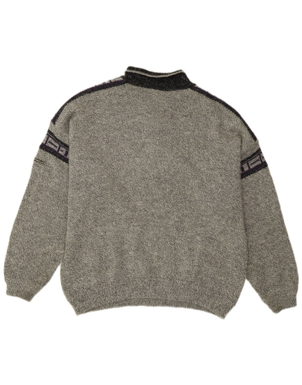 Portobello’s Mens Polo Neck Jumper Sweater XL Grey Geometric Acrylic Retro