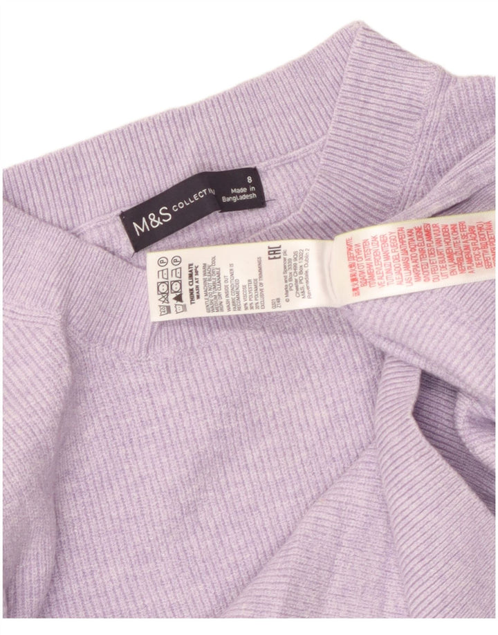 MARKS & SPENCER Womens Crop Crew Neck Jumper Sweater UK 8 Small Purple