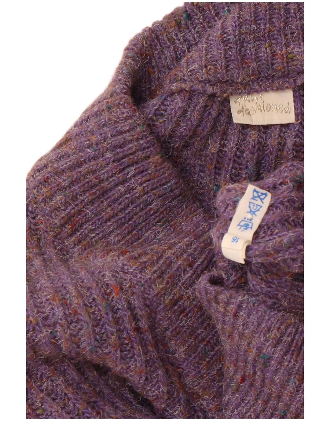 VINTAGE Womens Oversized V-Neck Jumper Sweater UK 16 Large Purple Flecked