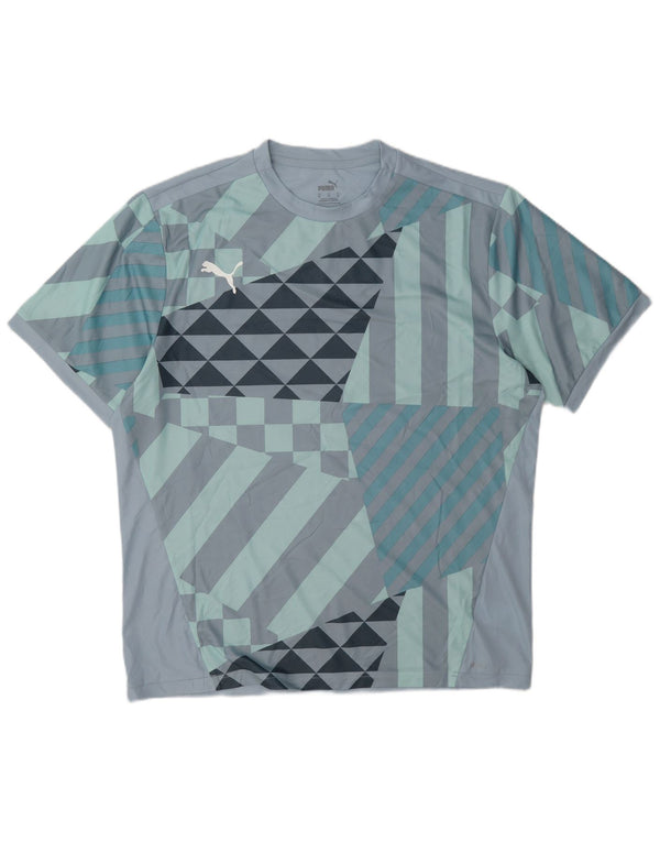 Puma Mens T-Shirt Top XL Blue Geometric Polyester