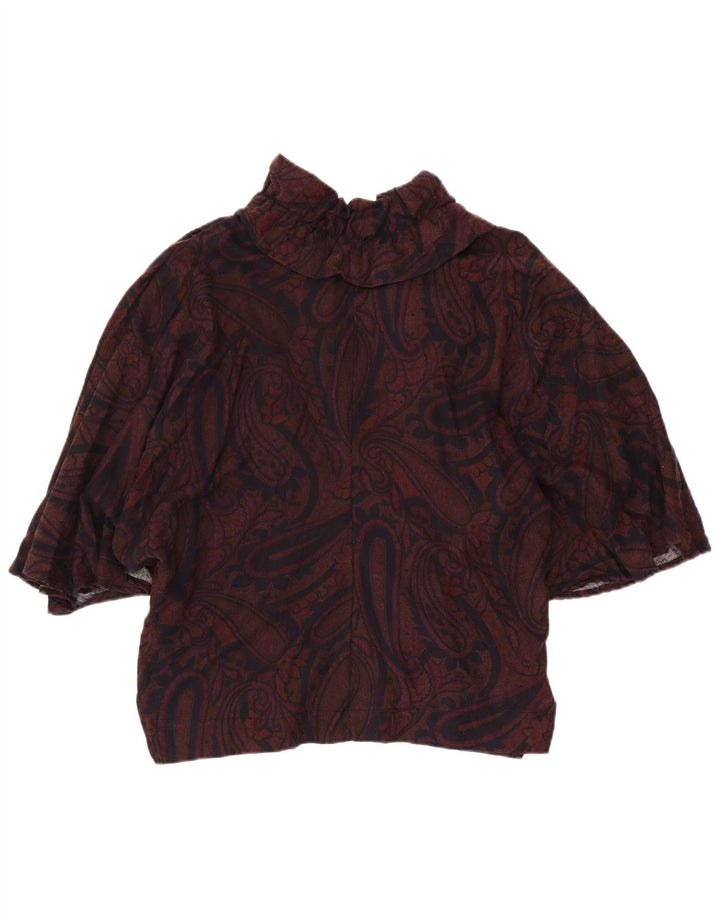VINTAGE Womens 3/4 Sleeve Cardigan Top UK 16 Large Burgundy Paisley