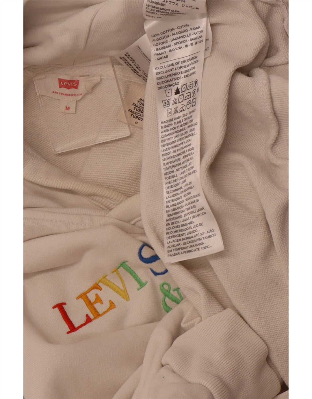 LEVI'S Womens Oversized Graphic Hoodie Jumper UK 14 Medium Off White