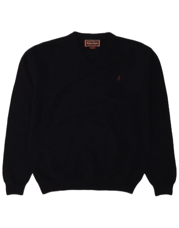 Marlboro Classics Mens V-Neck Jumper Sweater Large Navy Blue Wool