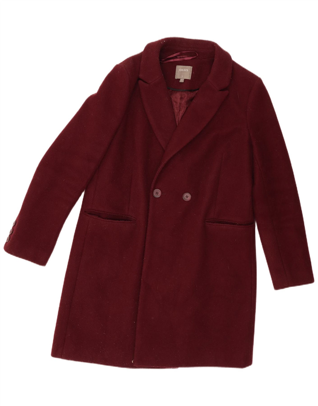 Oasis Womens Double Breasted Coat UK 16 Large Burgundy Polyester