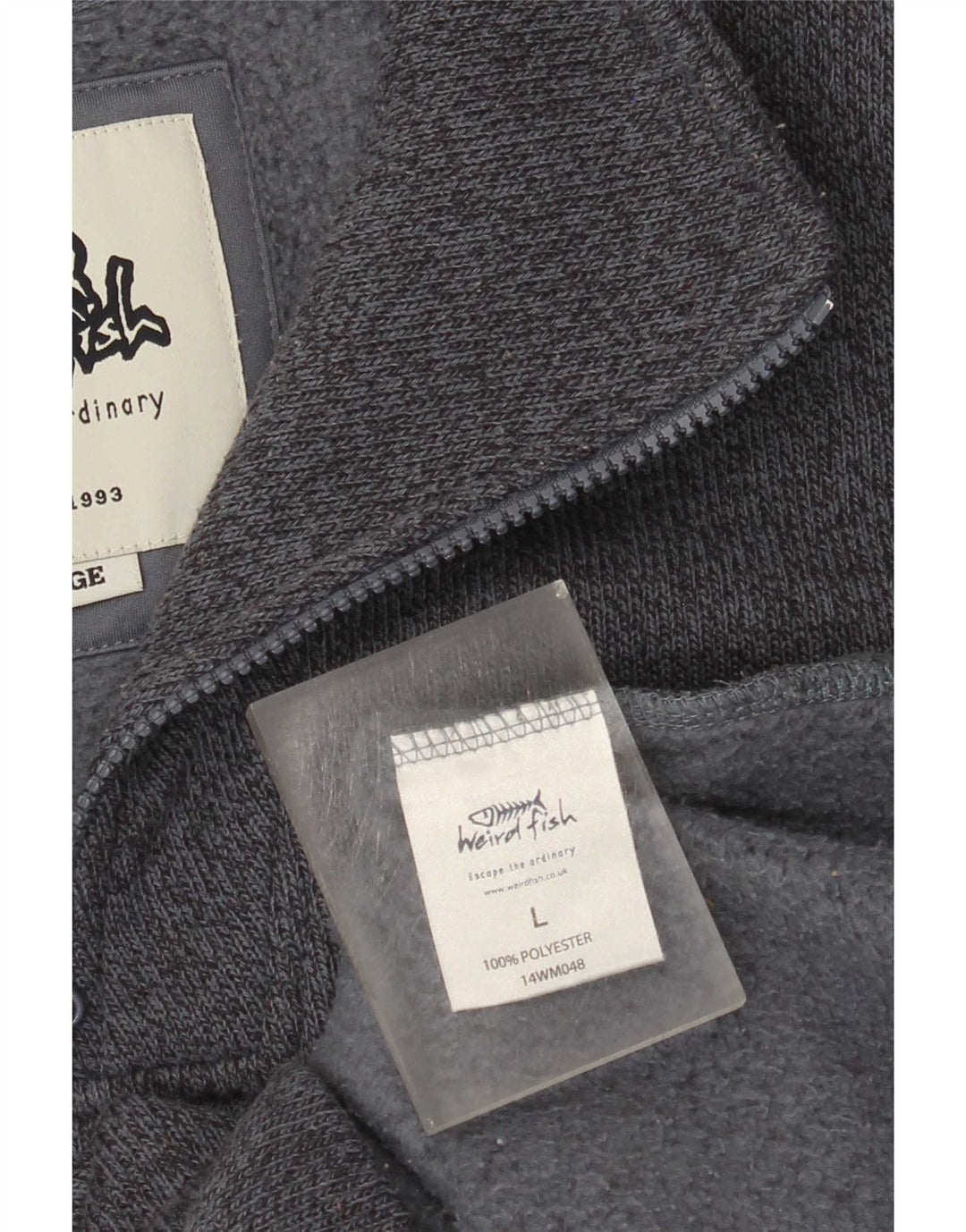 Weird Fish Mens Zip Neck Sweatshirt Jumper Large Grey Flecked Polyester