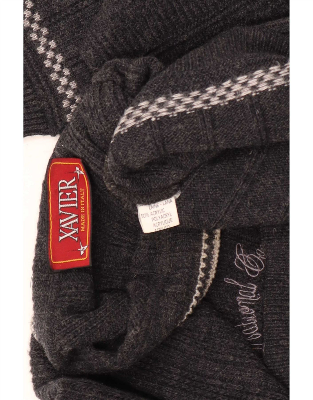 Xavier Mens Graphic Crew Neck Jumper Sweater Large Grey Wool