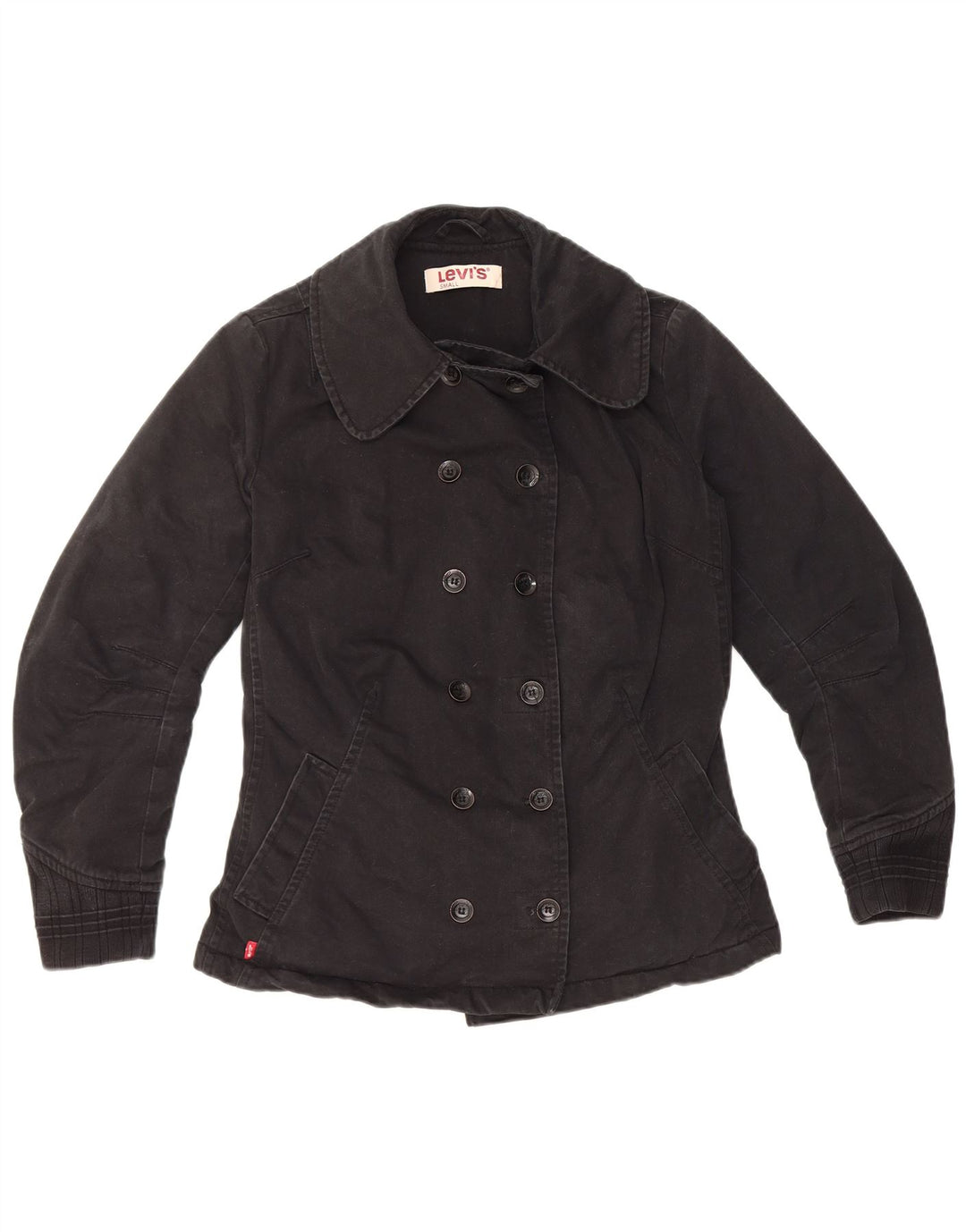 LEVI'S Womens Pea Coat UK 10 Small Black Cotton
