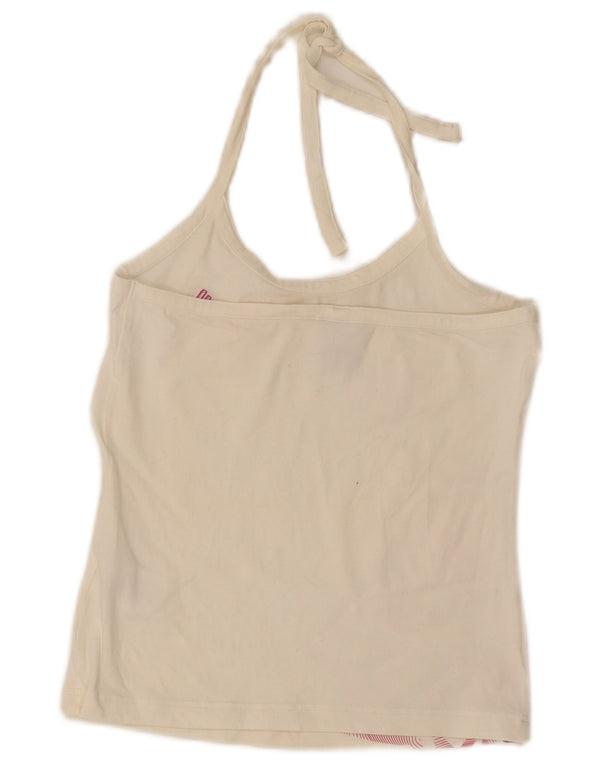 Adidas Womens Crop Vest Top UK 10 Small Off White Geometric Cotton Sports