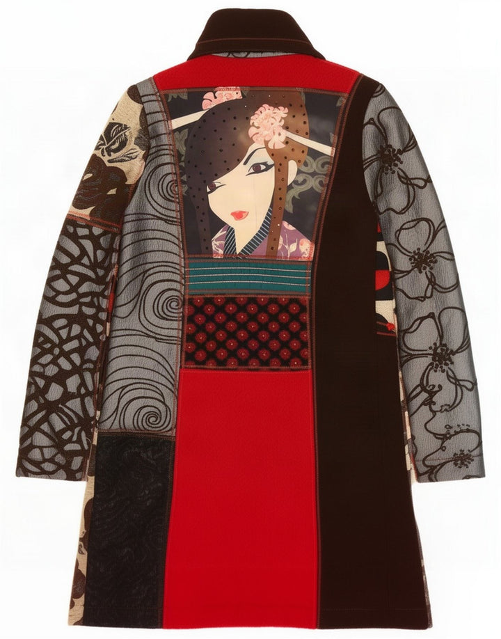 Desigual Womens Graphic Overcoat EU 38 Medium Multicoloured Patchwork
