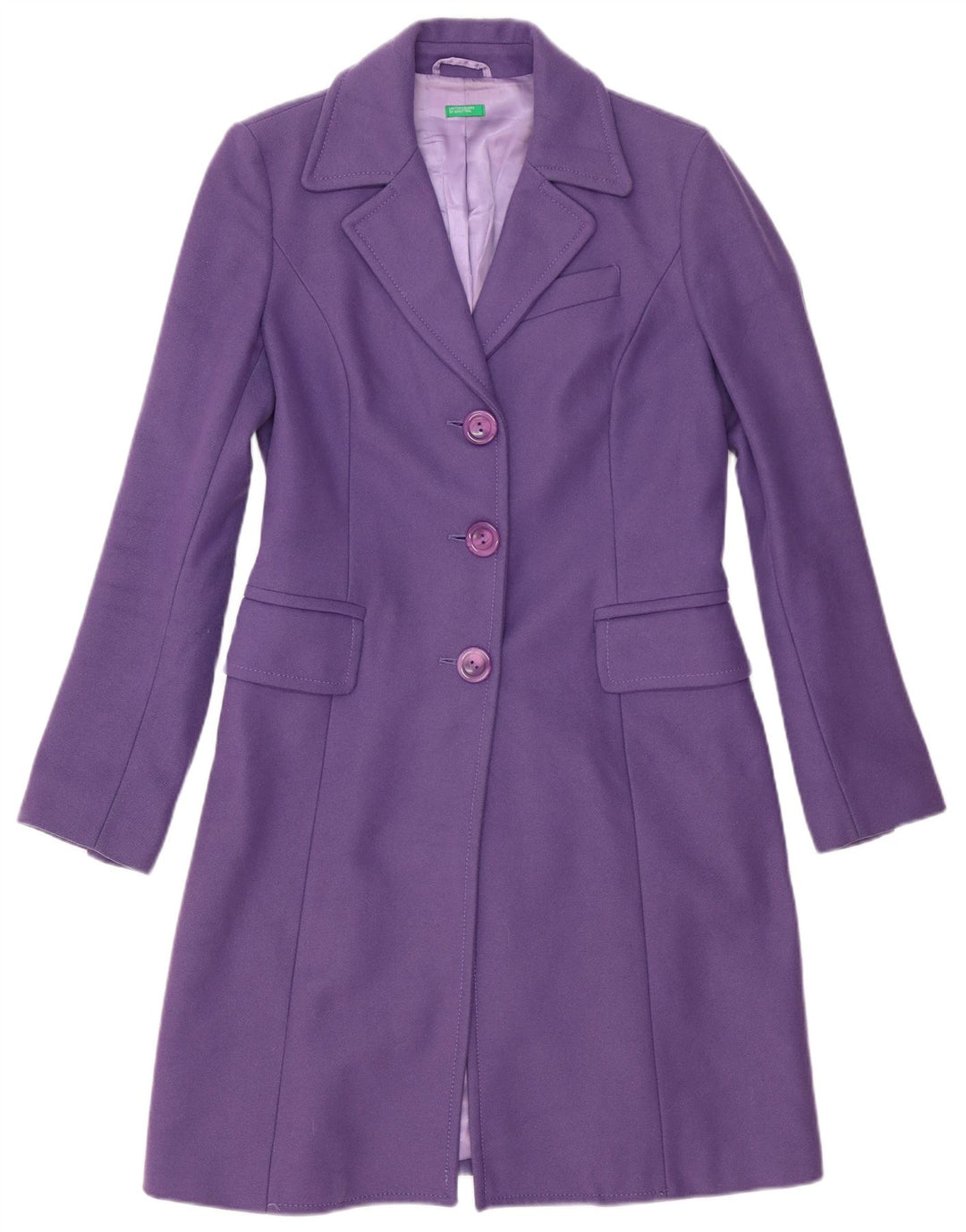 Benetton Womens 3 Button Longline Blazer Jacket UK 12 Medium Purple