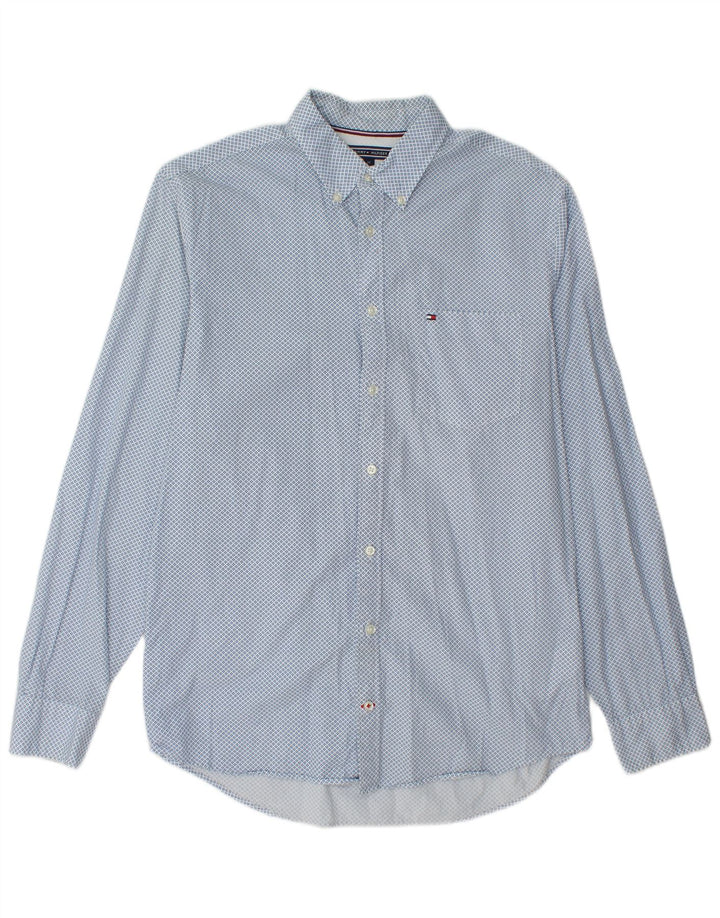 TOMMY HILFIGER Mens Regular Fit Shirt Medium Blue Spotted Cotton