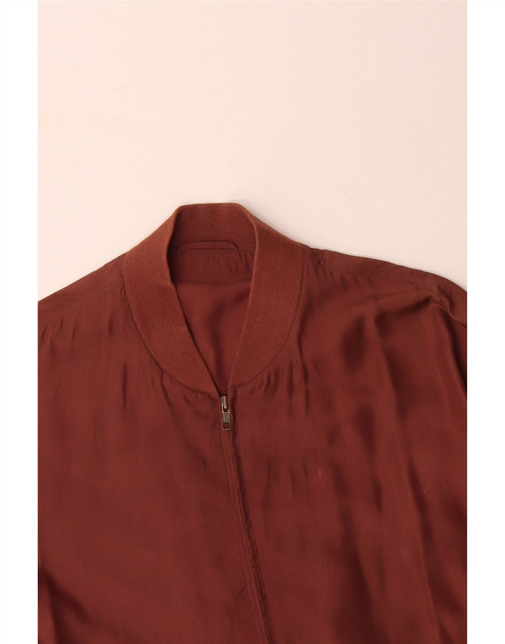 VINTAGE Mens Bomber Jacket UK 40 Large Brown Silk